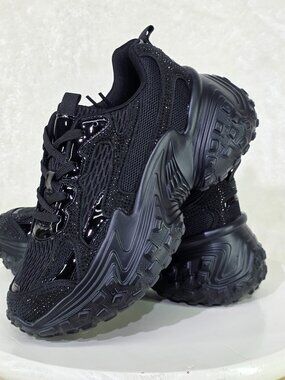 Danielle - 1.5" Platform Lace up Sneakers with Black Rhinestones